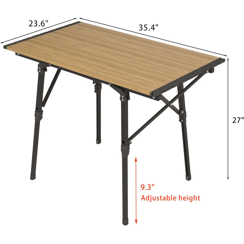 Lightweight Aluminum Alloy Folding Camping Table, Adjustable Height Portable Roll-up Picnic Table For 2-6 Person, Outdoor & Indoor Use For Camping, Beach, Bbq 35.4"