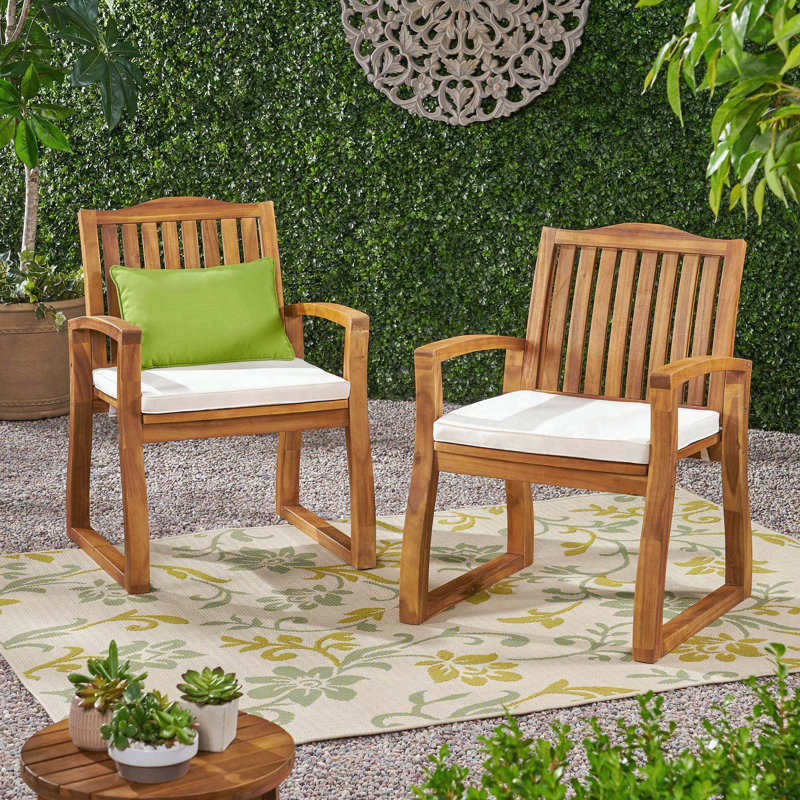 Acacia Wood Dining Chairs with Cushions, Set of 2