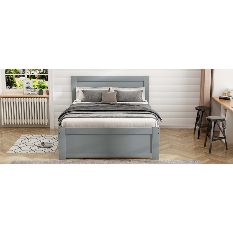 Lit plateforme avec tiroir et deux tablettes, Gris antique, Simple