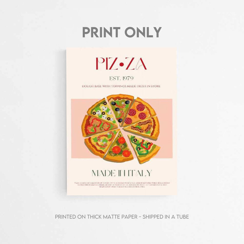 Pizza, reproduction d'art - affiche de cuisine italienne rétro , Ne s’applique pas, H 16 po x l 12 po, Impression sans cadre