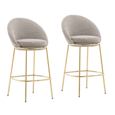 Celano Indoor Metal Upholstered Barstool, Gold-Plated Frame and Upholstery, Set of 2