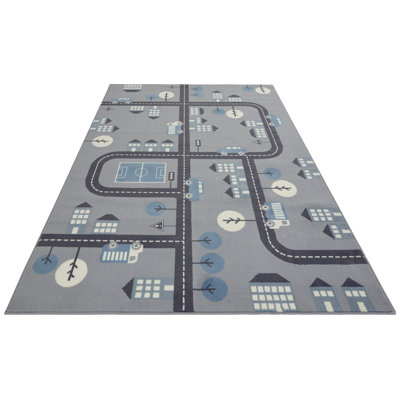 Town Children's carpet - carpet street play carpet for children's Room, Playroom - Mouse Blue
