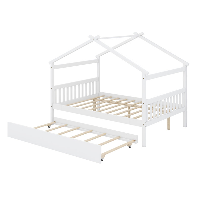 Lit en bois avec lit gigogne simple, Blanc