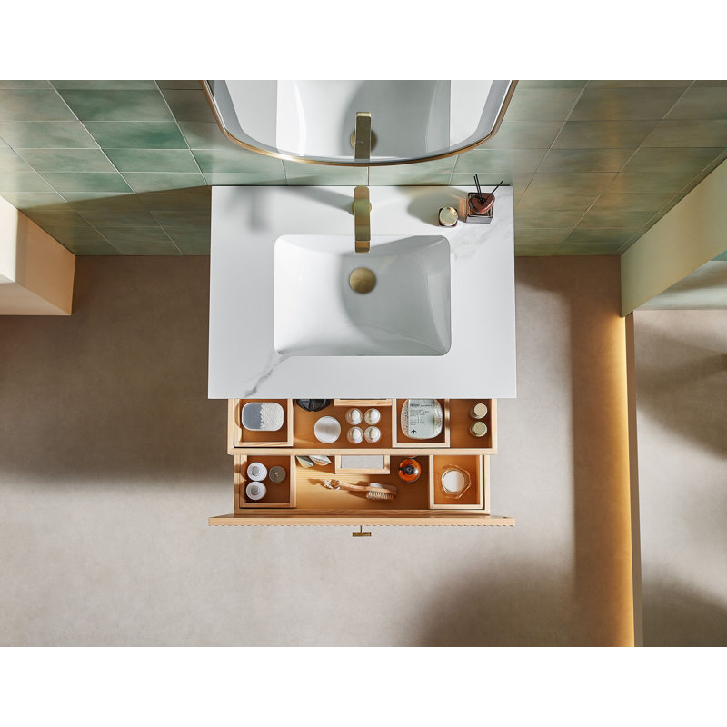 Marckese 30" Natural Oak With White Countertop, White, Natural Oak