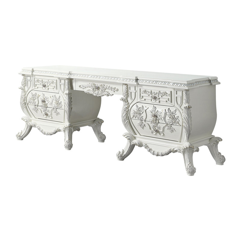 Vanaheim 89.6'' Wide 7 - Drawer Vanity Desk in Antique White