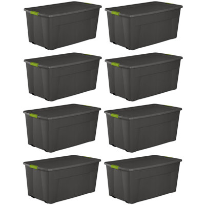 Sterilite Plastic Stackable Storage Tote w/ Lid & Wheels, Grey