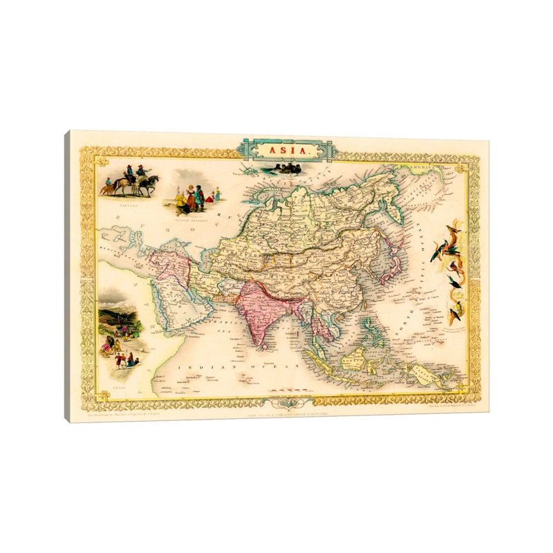 Antique Map of Asia (1851) 1 Piece Wrapped Canvas Painting, 20.32 cm H x 30.48 cm W