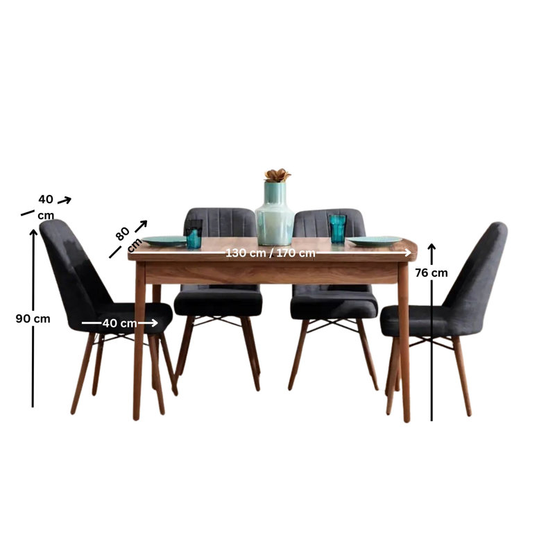 Ensemble de table et chaises de salle à manger extensible, 5 pièces: table, 4 chaises, Anthracite