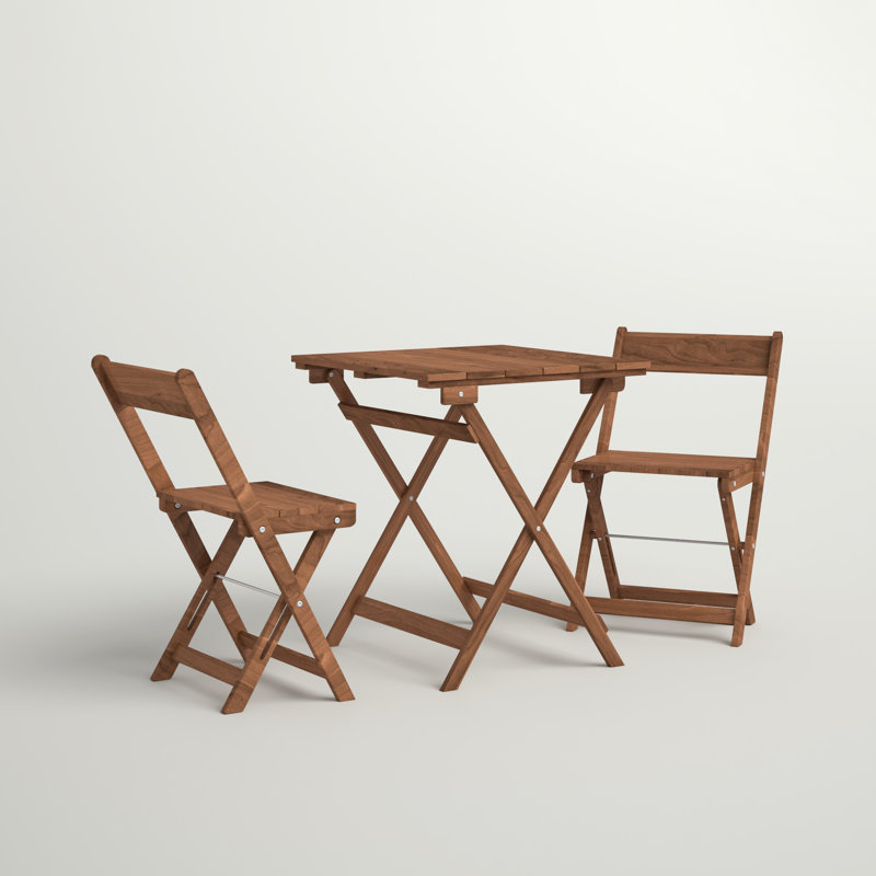 Hagler 26” Square 3-Piece Solid Acacia Wood Outdoor Bistro Set, Brown
