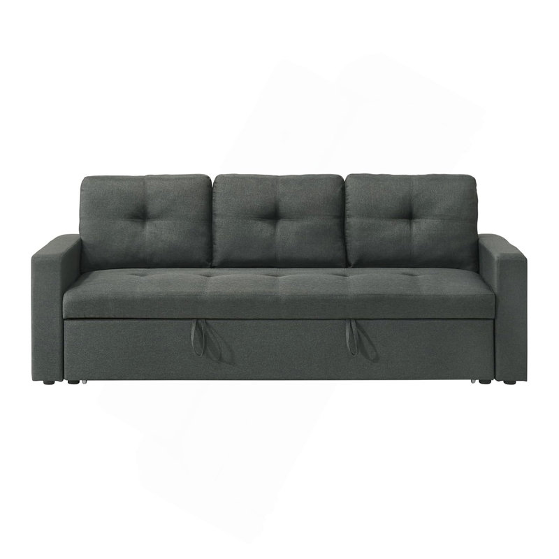 Canapé-lit rembourré en tissu avec coussins capitonnés, gris foncé