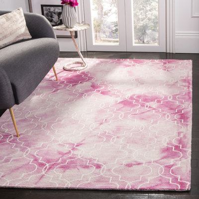 Berman Hand Tufted Wool/Cotton Geometric Rug in Rose/Ivory