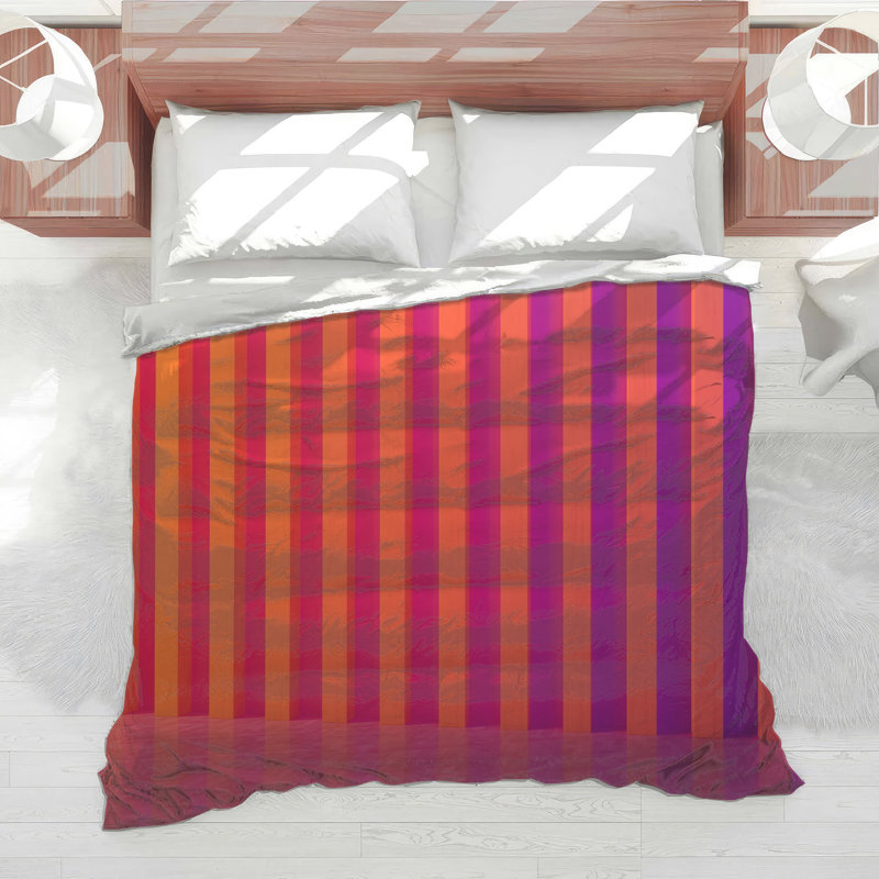 Édredon orange à rayures mauves, Très grand lit