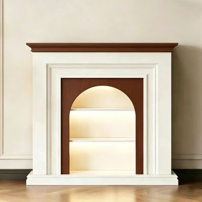 Beige Solid Wood Freestanding Fireplace