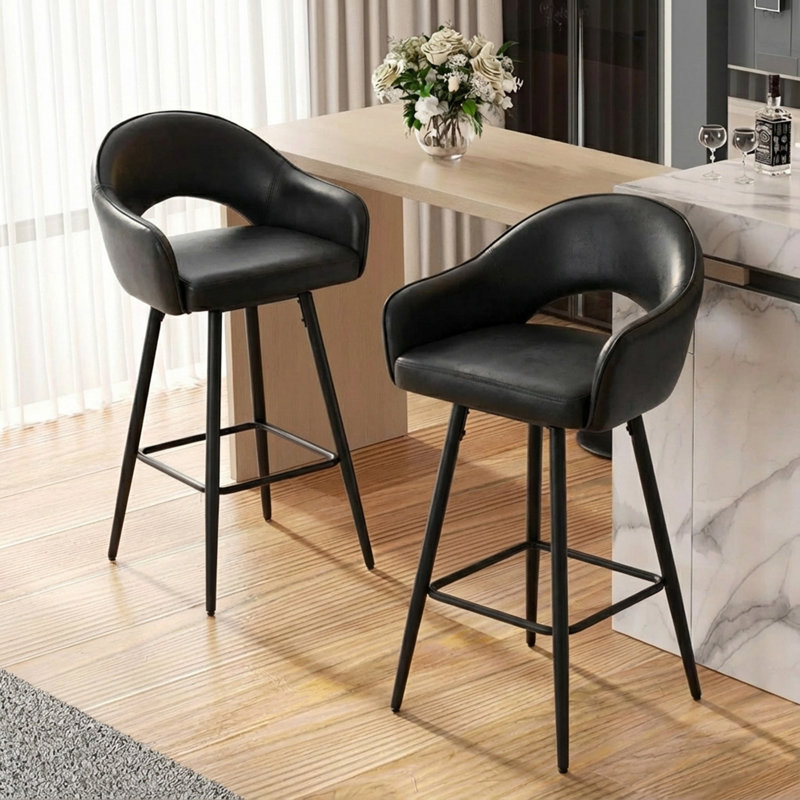 Swivel Bar Stools 27'' Counter Stools Faux Leather Counter Height Bra Stools Chairs for Kitchen Island, Black