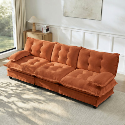 3 places orange moderne avec revêtement en chenille douce, assise profonde, mousse haute densité, conception modulaire pour toute pièce en chenille de 107 po, sièges confortables, disposition personnalisable, assemblage facile