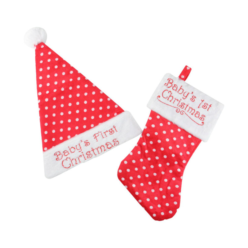 Accessoire de chapeau de père Noël avec chaussette rouge et blanc «Baby's 1st Christmas» - Taille unique