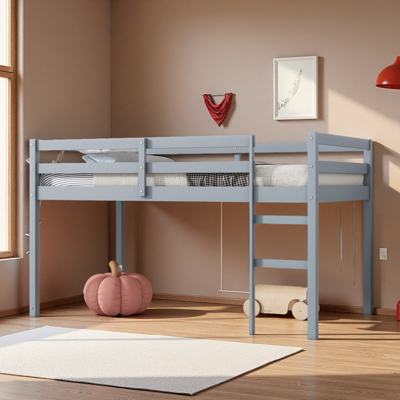 Lit mezzanine pour enfants avec échelle et garde-corps de sécurité pour enfants, Gris