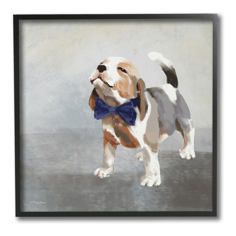 «Happy Beagle in Bowtie», art de la giclée encadrée par Molly Mattin, H 24 po x l 24 po, Giclée encadrée noir minuit