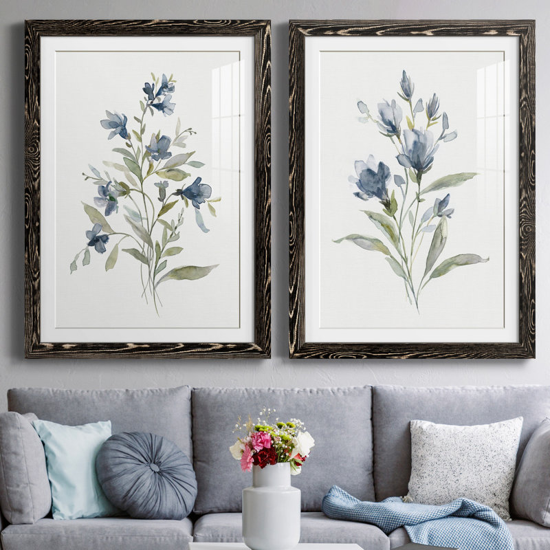 " Linen Botanical III " 2 - Pieces, Black Framed Paper