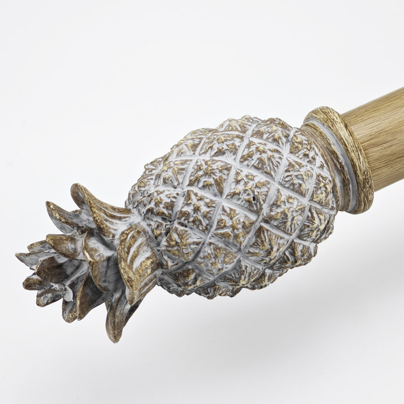 1-1/8'' Adjustable Single Curtain Rod Set with pineapple Finials, Nature, 37" – 72"