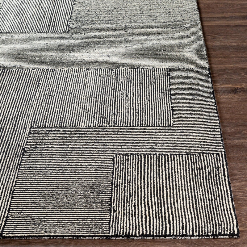 Peeta Geometric Hand-Tufted Wool Black/Ivory Area Rug, Runner 2'6" x 8'