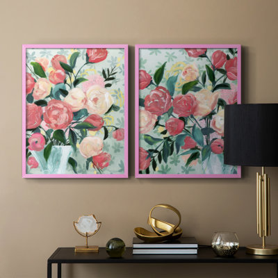 «Painted Posies I», reproduction encadrée de qualité supérieure - prête à être accrochée - aucun clou requis - aucun clou requis