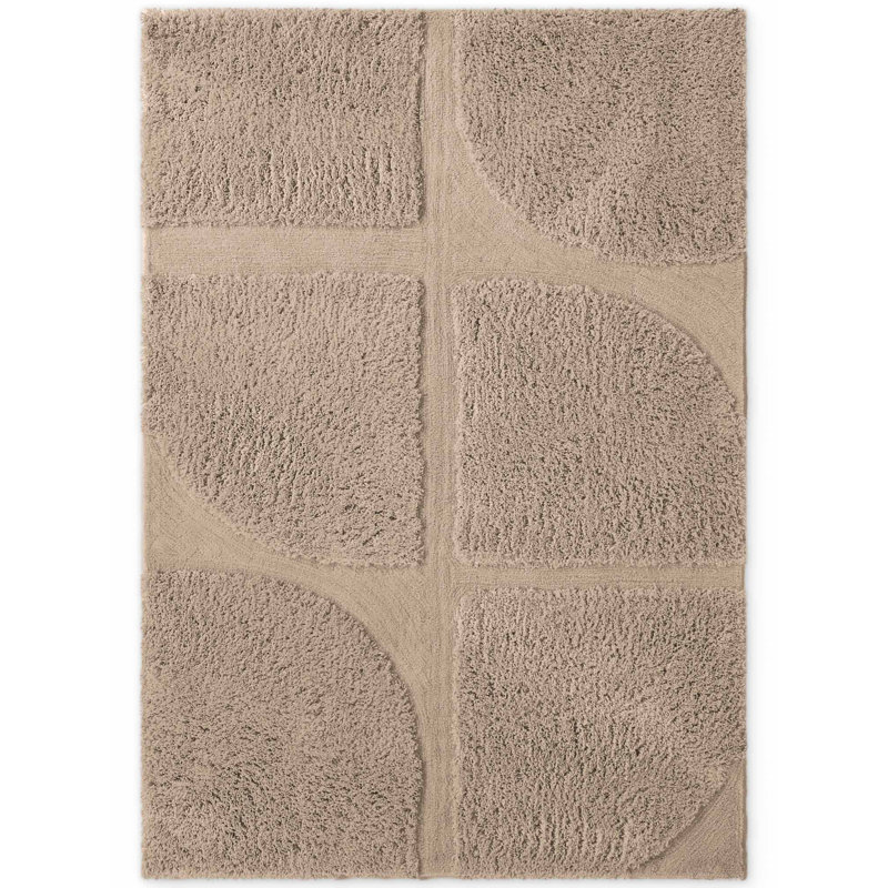 Geometric Hand Tufted Shag Area Rug, Beige, Rectangle 160 x 230 cm