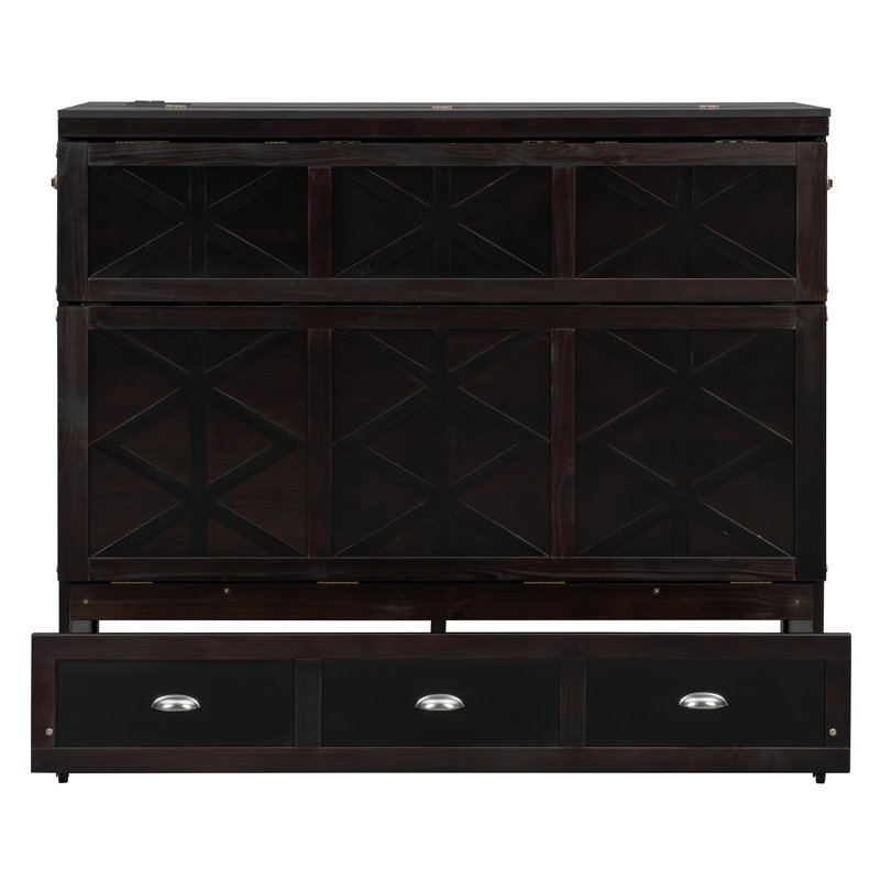 Full Size Murphy Bed with Large Drawers,Espresso