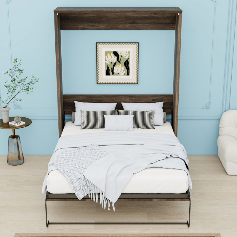 Grand lit escamotable en bois, Brun