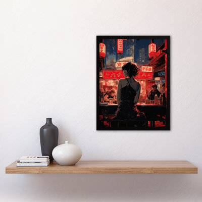 Ukiyo Cyberpunk Jazz Bar Film Noir Neon Anime - Single Picture Frame Print