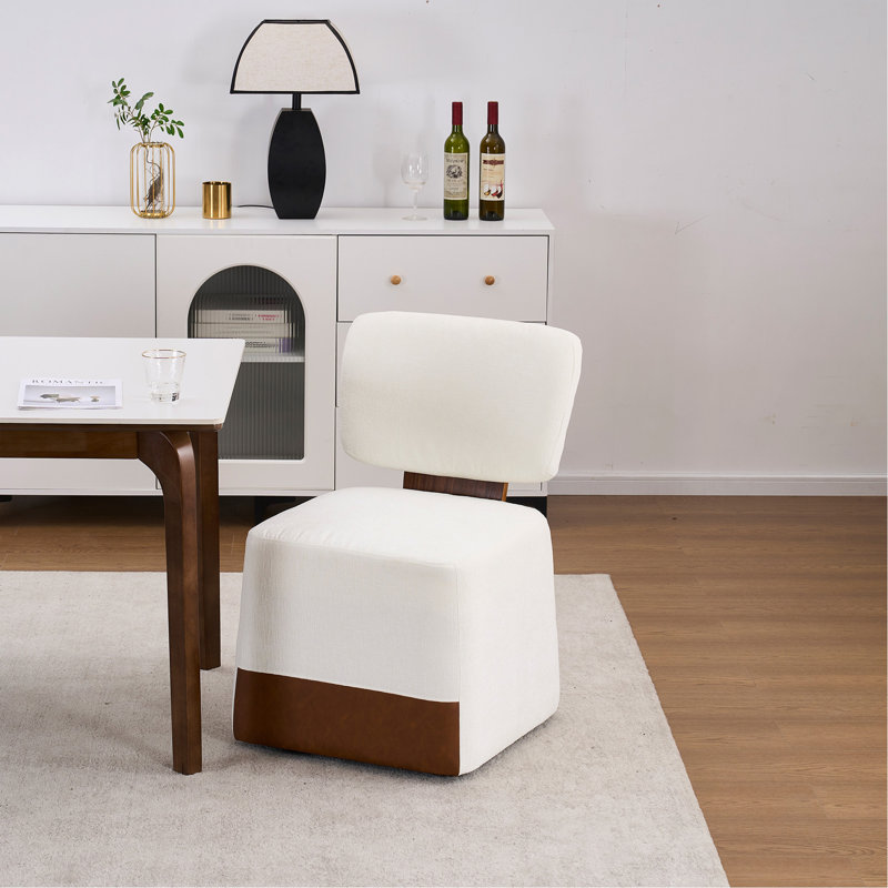Chaise de salle à manger rembourrée en lin avec roulettes, ivoire, Ivoire ivoire