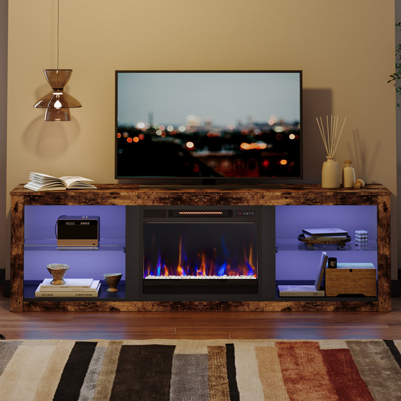 70" Fireplace TV Stand With Remote Control 23" Electric Fireplace Heater,  LED Lighting, Timer, Over Heat Protection