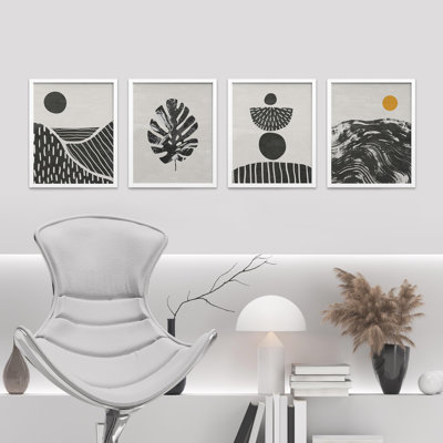 Mid-Century Duotone Monstera Leaf Landscape - ensemble de 4 reproductions de cadres photo simples