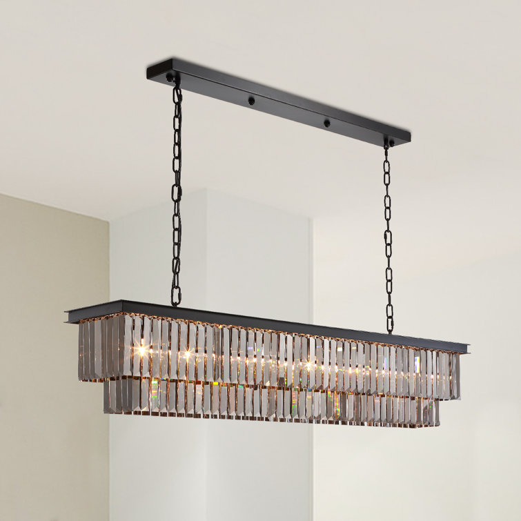 7-Lights Dimmable Tiered Rectangle Chandelier With Crystal Accents