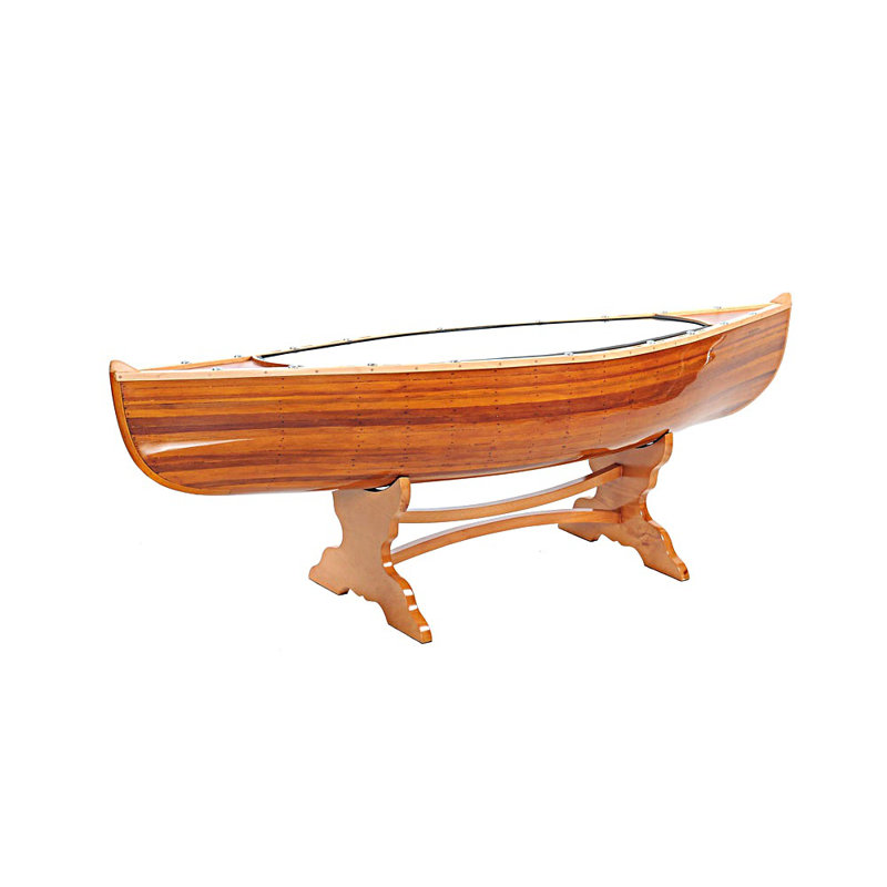 Table basse en bois massif naturel et verre Canoe