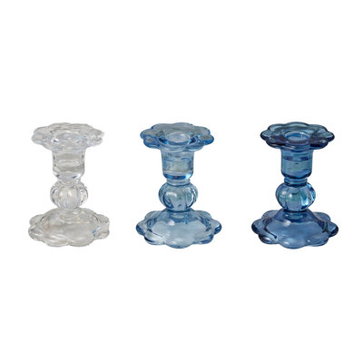 Bougeoirs en verre festonné - Lot de 3 - Bleus