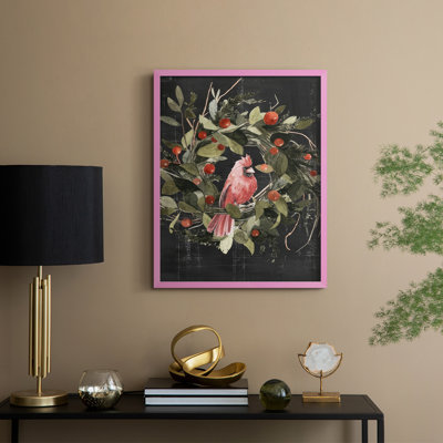 «Christmas Cardinal II», reproduction encadrée - bois massif
