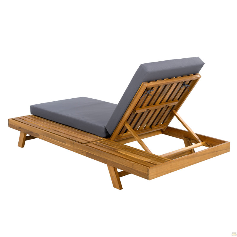 Lounge Chaise Set,Space Available On One Side, Acacia Wood With Water-Resistant Lounge Cushions, Dark Gray