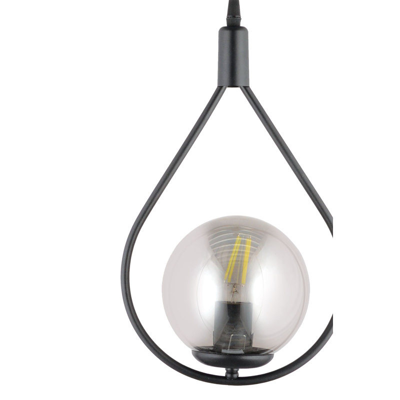 Elegant Black Metal Chandelier, Adjustable Height 7.5 - 23.6 Inches | Ø4.7 x 4.7 Inches Base Plate | E27 Socket, Max 40W | Stylish Glass Cap, Perfect for Dining Room & Living Spaces, IP20 Rated