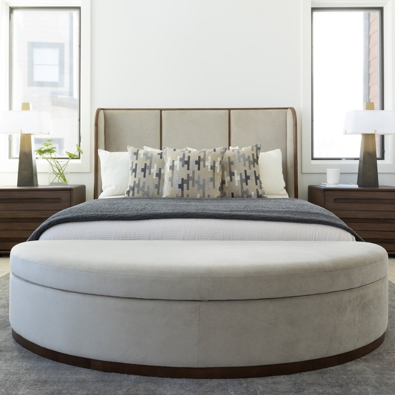 Greer Polyester Blend with Solid Wood with Poplar Veneer Smokey White Queen Bed, Queen, Tan Mocha
