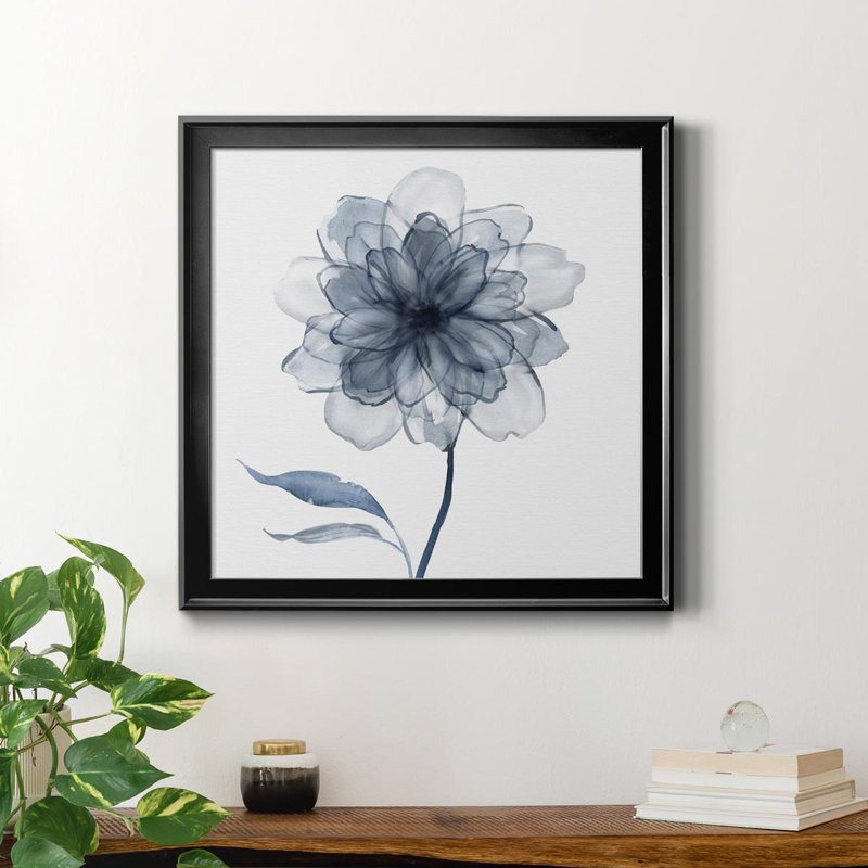 " Indigo Bloom IV " Painting Print, 24" H x 24" W x 1" D, Black
