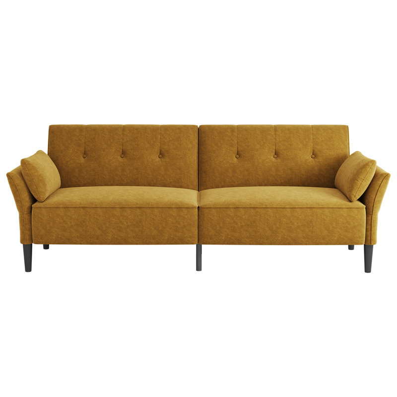 89" Velvet Convertible Sofa Couch, Futon Sofa Bed with 2 Square Pillows, Adjustable Backrest & Armrests for Living Room
