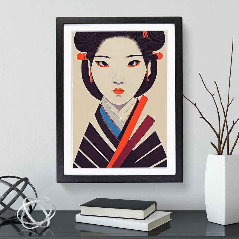 XV1022-4966X View Of A Geisha No.1 - Print, Black Framed, 66cm H x 48cm W, White