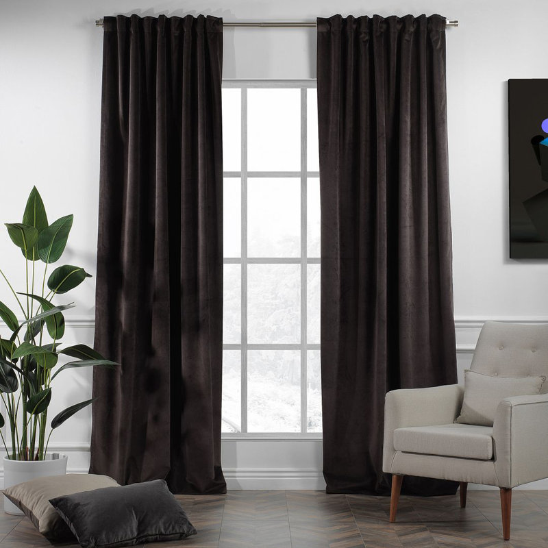 Panneau de rideau doublé occultant en velours mat très large et très long, L 52 po x L 72 po, 27 chocolat noir