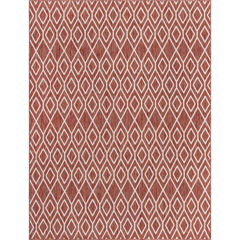 Yettem Abstract Indoor / Outdoor Rug, Rectangle 9' x 12', Rust Red