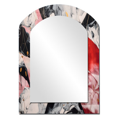Red And Black Marble Whispers II - Marble Arch Mirror, Red Asymmetrical Decorative Wall Mirror, Printed Metal Art