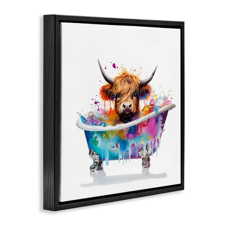 «Vivid Bath Time» par Mary Cunningham, Cadre flottant noir de jais, H 18 po x l 18 po