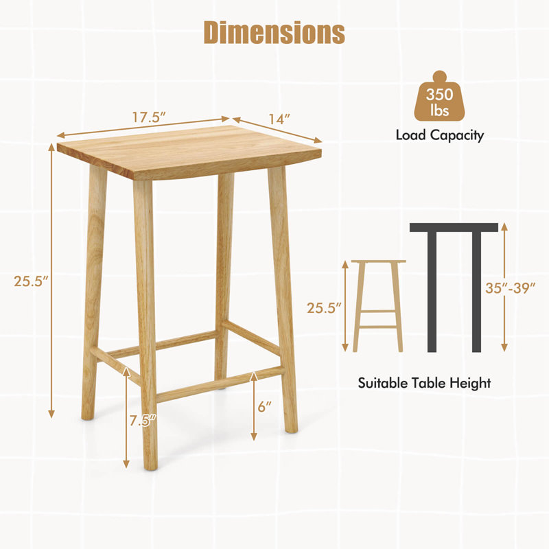 Gracie Oaks 25.5" Counter Height Stool With Footrest & Solid Wood Frame Natural, 2