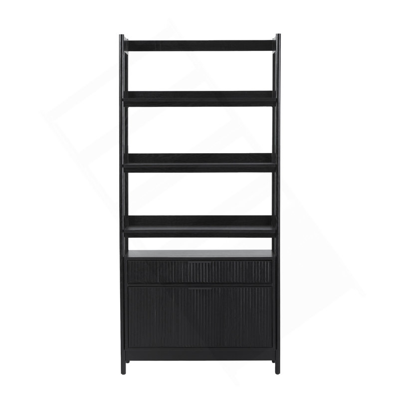 Bibliothèque transitionnelle large Reeded avec tiroirs sur le fond - noir
