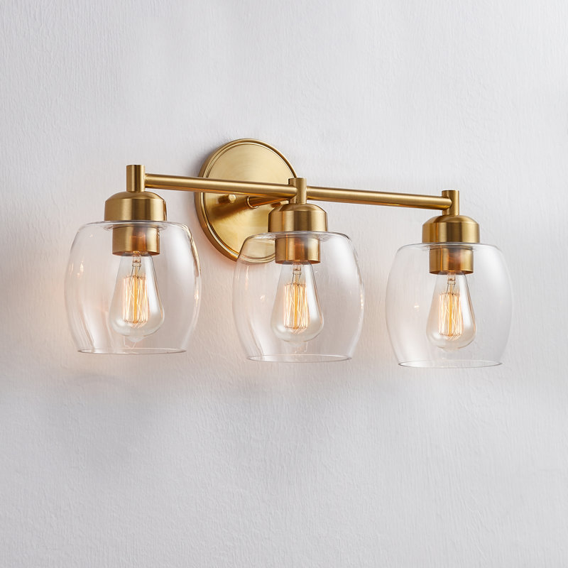 Dimmable Bathroom Vanity Light with Glass Shade, Antique Brass, 3 Lights